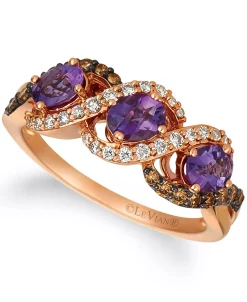 Le Vian Grape Amethyst™ (3/4 Ct.t.w.), Nude Diamonds™ (1/5 Ct.t.w.), And Chocolate Diamonds® (1/4 Ct.t.w.) Three Stone Ring Set In 14k Rose Gold