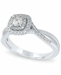 Macy's Diamond Cushion Halo Engagement Ring (3/8 Ct. T.w.) In 14k White Gold