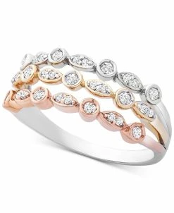 Wrapped Diamond Tricolor Triple Band Ring (1/4 Ct. T.w.) In 14k Gold, White & Rose Gold, Created For Macy's