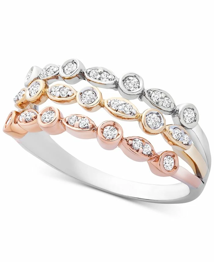 Wrapped Diamond Tricolor Triple Band Ring (1/4 Ct. T.w.) In 14k Gold, White & Rose Gold, Created For Macy's 1 Wrapped Diamond Tricolor Triple Band Ring (1/4 Ct. T.w.) In 14k Gold, White & Rose Gold, Created For Macy's