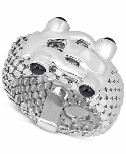 Italian Gold Onyx (3mm) Horseshoe Statement Ring In Sterling Silver