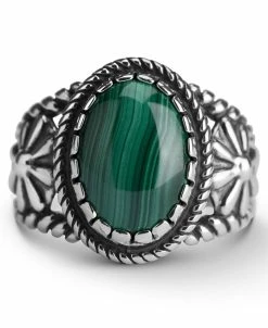 American West Malachite Or Orange Spiny Oyster Bezel Set Ring In Sterling Silver
