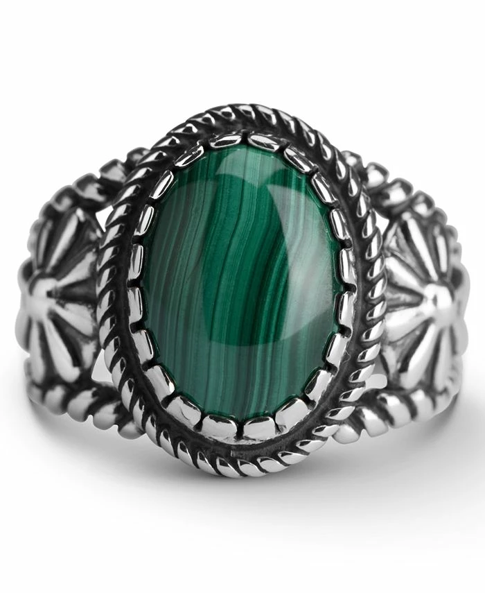 American West Malachite Or Orange Spiny Oyster Bezel Set Ring In Sterling Silver 1 American West Malachite Or Orange Spiny Oyster Bezel Set Ring In Sterling Silver