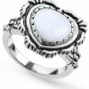 American West Hite Mother Of Pearl Heart Bezel Set Ring In Sterling Silver