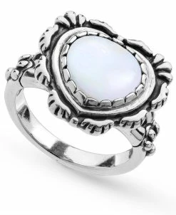 American West Hite Mother Of Pearl Heart Bezel Set Ring In Sterling Silver
