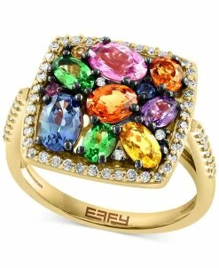 EFFY Collection ® Multi-Gemstone (3-1/10 Ct. T.w.) & Diamond (1/3 Ct. T.w.) Halo Cluster Ring In 14k Gold