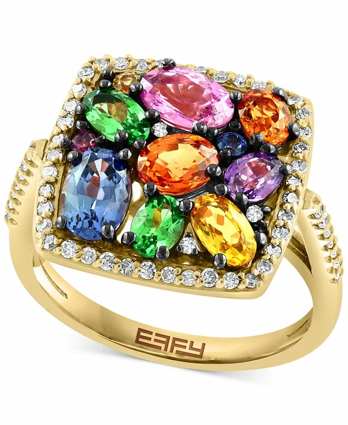 EFFY Collection ® Multi-Gemstone (3-1/10 Ct. T.w.) & Diamond (1/3 Ct. T.w.) Halo Cluster Ring In 14k Gold 1 EFFY Collection ® Multi-Gemstone (3-1/10 Ct. T.w.) & Diamond (1/3 Ct. T.w.) Halo Cluster Ring In 14k Gold