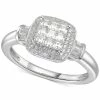 Macy's Cubic Zirconia Square Cluster Halo Ring In Sterling Silver