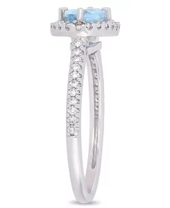 Macy's Aquamarine (5/8 Ct.t.w.) And Diamond (1/4 Ct.t.w.) Halo Ring In 10k White Gold -rings shop 13340900 fpx