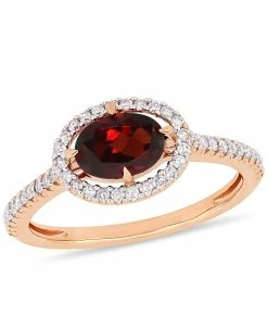 Macy's Garnet (1 Ct.t.w.) And Diamond (1/4 Ct.t.w.) Halo Ring In 10k Rose Gold