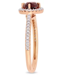 Macy's Garnet (1 Ct.t.w.) And Diamond (1/4 Ct.t.w.) Halo Ring In 10k Rose Gold -rings shop 13340939 fpx