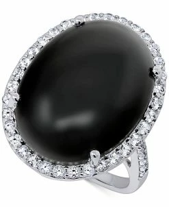 Macy's Onyx (20 X 15mm) & Cubic Zirconia Statement Ring In Sterling Silver