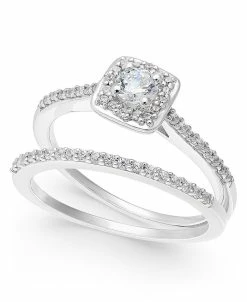 Macy's Diamond Halo Bridal Set (1/2 Ct. T.w.) In 14k White Gold
