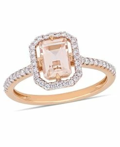 Macy's Organite (7/8 Ct. T.w.) And Diamond (1/4 Ct. T.w.) Halo Ring In 14k Rose Gold