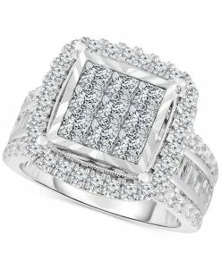 TruMiracle Diamond Halo Cluster Engagement Ring (3 Ct. T.w.) In 10k White Gold