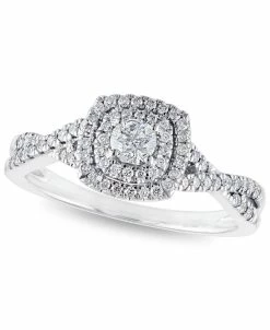 Macy's Diamond 3/8 Ct. T.w. Halo Engagement Ring In 14k White Gold