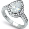 Macy's Cubic Zirconia Pear Halo Ring In Silver Plate