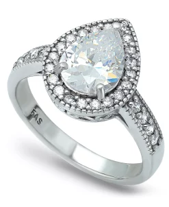 Macy's Cubic Zirconia Pear Halo Ring In Silver Plate