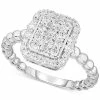 Forever Grown Diamonds Lab-Created Diamond Rectangle Cluster Halo Statement Ring (3/4 Ct. T.w.) In Sterling Silver