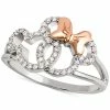 Disney Cubic Zirconia Mickey & Minnie Openwork Ring In Sterling Silver & 18k Rose Gold-Plate