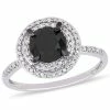 Macy's Black And White Diamond (1 5/8 Ct. T.w.) Double Halo Engagement Ring In 14k White Gold