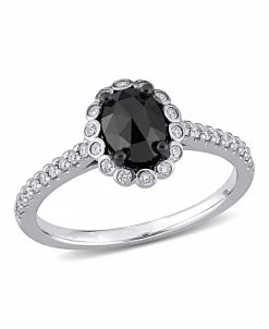 Macy's Black And White Diamond (1 1/5 Ct. T.w.) Halo Engagement Ring In 14k White Gold