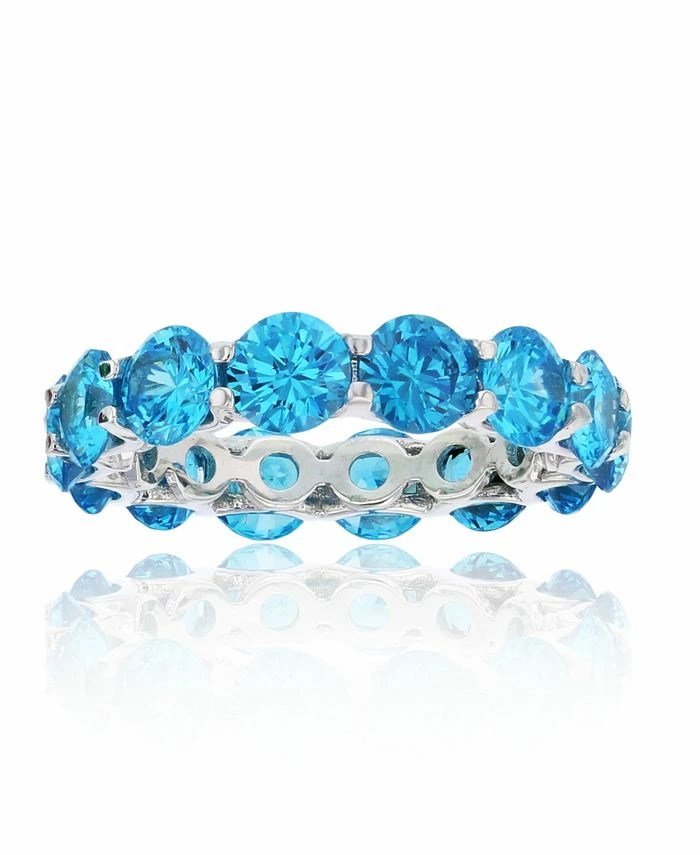 Macy's Blue Cubic Zirconia Eternity Band In Rhodium Plated Sterling Silver 1 Macy's Blue Cubic Zirconia Eternity Band In Rhodium Plated Sterling Silver