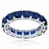 Macy's Created Blue Spinel Princess Cut Eternity Band In Rhodium Plated Sterling Silver