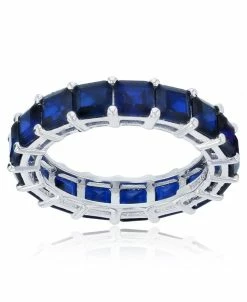 Macy's Created Blue Spinel Princess Cut Eternity Band In Rhodium Plated Sterling Silver