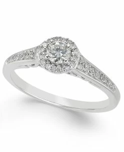 Macy's Diamond Halo Engagement Ring (3/8 Ct. T.w.) In 14k White Gold