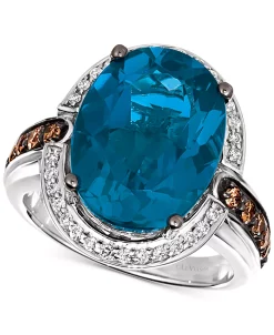 Le Vian Deep Sea Blue Topaz (10-1/2 Ct. T.w.) & Diamond (3/4 Ct. T.w.) Ring In 14k White Gold