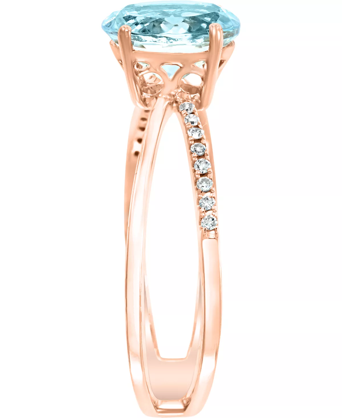 LALI Jewels Quamarine (1-1/16 Ct. T.w.) & Diamond (1/20 Ct. T.w.) Crisscross Statement Ring In 14k Rose Gold 4 LALI Jewels Quamarine (1-1/16 Ct. T.w.) & Diamond (1/20 Ct. T.w.) Crisscross Statement Ring In 14k Rose Gold - Image 4