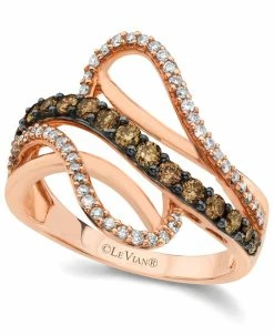 Le Vian Chocolate By Petite Chocolate And White Diamond Wave Ring (5/8 Ct. T.w.) In 14k Rose Gold