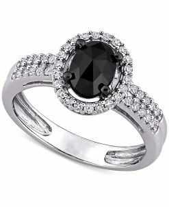 Macy's Diamond Black Oval Halo Management Ring (1 Ct. T.w.) In 14k White Gold