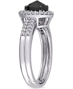 Macy's Diamond Black Oval Halo Management Ring (1 Ct. T.w.) In 14k White Gold -rings shop 17418521 fpx