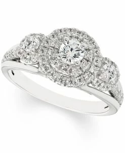 Macy's Diamond Trio Halo Engagement Ring (1 Ct. T.w.) In 14k White Gold