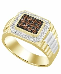 Macy's En's Brown & White Diamond (1/2 Ct.t.w.) Ring In 10k Yellow & White Gold