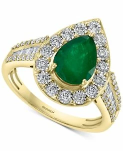 EFFY Collection ® Emerald ( 1-1/8 Ct. T.w.) & Diamond (3/8 Ct. T.w.) Teardrop Ring In 14k Gold