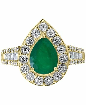 EFFY Collection ® Emerald ( 1-1/8 Ct. T.w.) & Diamond (3/8 Ct. T.w.) Teardrop Ring In 14k Gold 2 EFFY Collection ® Emerald ( 1-1/8 Ct. T.w.) & Diamond (3/8 Ct. T.w.) Teardrop Ring In 14k Gold - Image 2