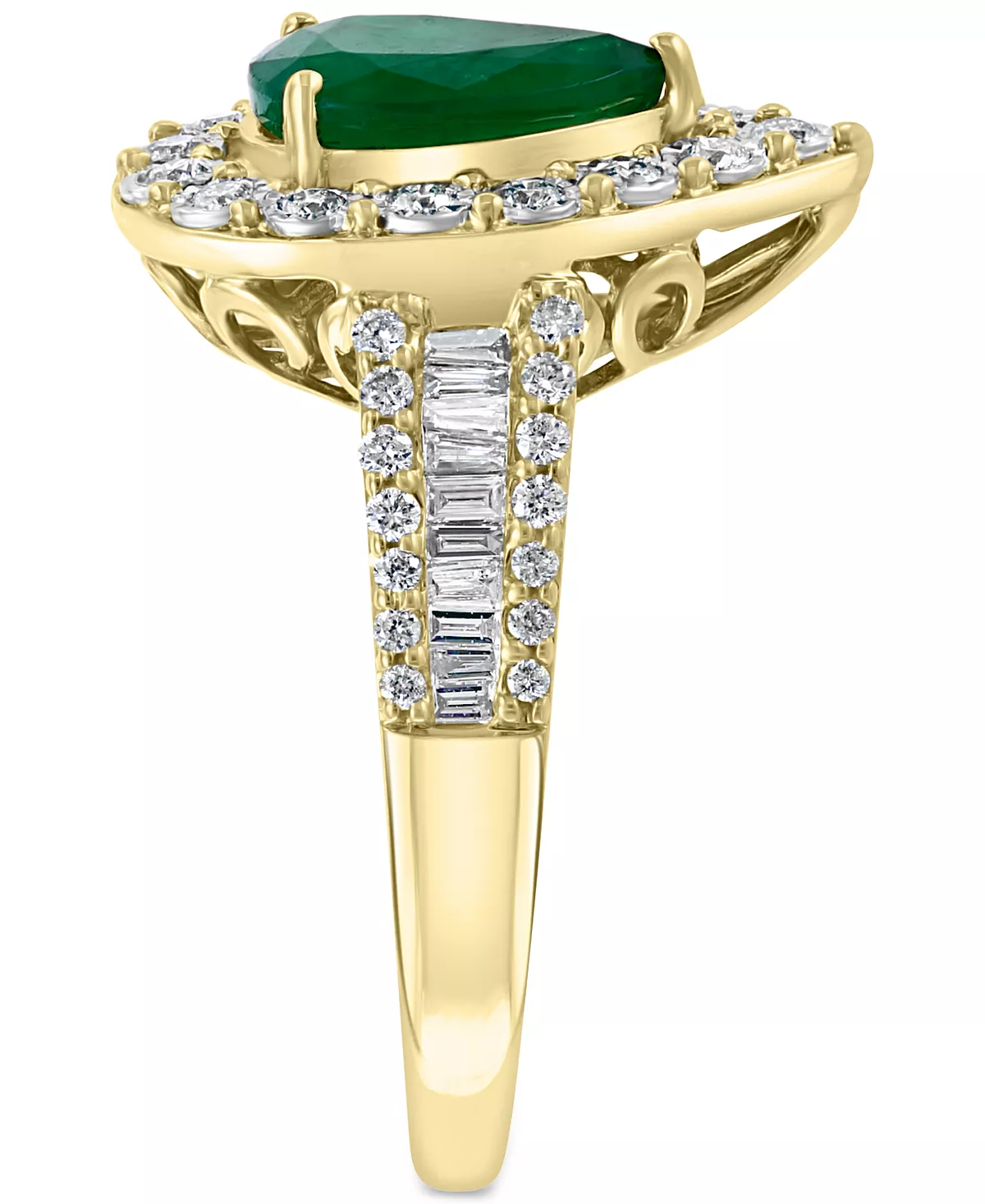 EFFY Collection ® Emerald ( 1-1/8 Ct. T.w.) & Diamond (3/8 Ct. T.w.) Teardrop Ring In 14k Gold 4 EFFY Collection ® Emerald ( 1-1/8 Ct. T.w.) & Diamond (3/8 Ct. T.w.) Teardrop Ring In 14k Gold - Image 4
