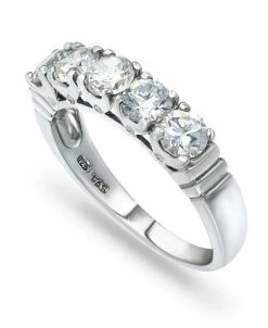 Macy's Cubic Zirconia Round 5 Stone Silver Plate Ring Or 18K Gold Plate