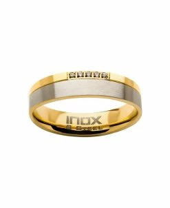 Inox Men's Steel Gold-Tone Plated 5 Piece Clear Diamond Ring