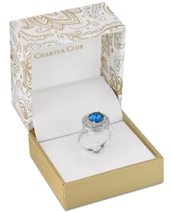Charter Club Pavé Stone Halo Ring In Fine Silver Plate, Created For Macy's -rings shop 18204834 fpx