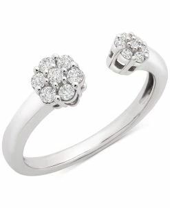 Wrapped Diamond Flower Cluster Cuff Ring (1/4 Ct. T.w.) In 14k White Gold, Created For Macy's