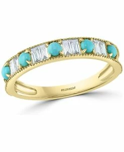 EFFY Collection ® Diamond (1/4 Ct. T.w.) & Turquoise (2-1/2mm) Band Ring In 14k Gold