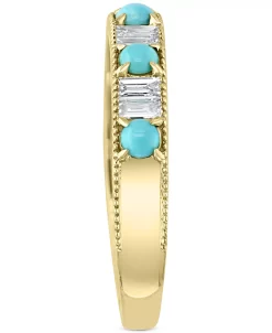 EFFY Collection ® Diamond (1/4 Ct. T.w.) & Turquoise (2-1/2mm) Band Ring In 14k Gold 8 EFFY Collection ® Diamond (1/4 Ct. T.w.) & Turquoise (2-1/2mm) Band Ring In 14k Gold -rings shop 18495109 fpx