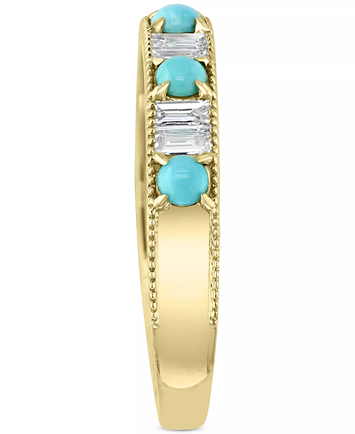 EFFY Collection ® Diamond (1/4 Ct. T.w.) & Turquoise (2-1/2mm) Band Ring In 14k Gold 4 EFFY Collection ® Diamond (1/4 Ct. T.w.) & Turquoise (2-1/2mm) Band Ring In 14k Gold - Image 4