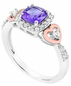 Macy's Amethyst (1 Ct.t.w) 14K Rose Gold Plated Heart Ring In Sterling Silver