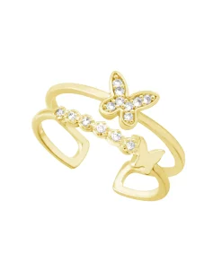 And Now This Cubic Zirconia Double Row Butterfly Toe Ring In Gold Plate