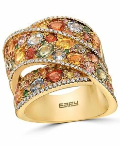 EFFY Collection ® Multi-Gemstone (5-3/4 Ct. T.w.) & Diamond (1/3 Ct. T.w.) Crossover Wide Statement Ring In 14k Gold